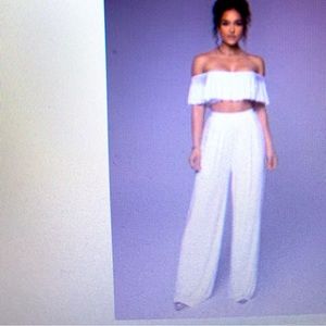 Ivory pants set, off shoulder top with wide leg pants, XXL